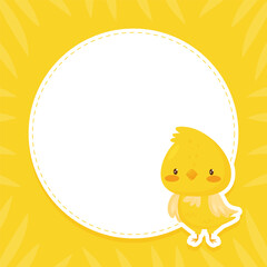 Wall Mural - Empty Note Card with Cute Canary Cartoon Yellow Bird Vector Template