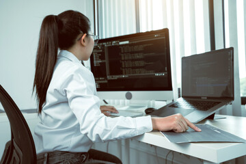 Wall Mural - developing programming and coding technology working in a software engineers developing applications