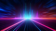 abstract neon line city skyline background with rays