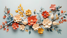3d Paper Cut Craft Collage Branch With Flowers And Leaves