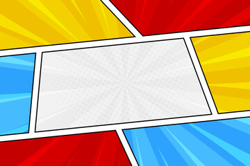 Comic book page explosion rays background with blank space 