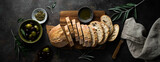Fototapeta Niebo - Ciabatta stock image. Ciabatta bread traditional Italian cuisine. Banner top view