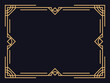 Art deco frame. Vintage linear border in gold color on a black background. Design a template for invitations, leaflets and greeting cards. The style of the 1920s - 1930s. Vector illustration