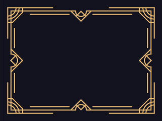 Wall Mural - Art deco frame. Vintage linear border in gold color on a black background. Design a template for invitations, leaflets and greeting cards. The style of the 1920s - 1930s. Vector illustration