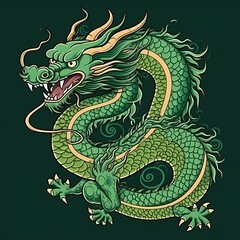 Wall Mural - Traditional Asian dragon green flying 2024 Chinese New Year zodiac sign. Generative ai