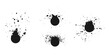 Set round spots with splashes, an explosion of paint, drops, splashes coming from circle. Design element. Watercolor, isolated, white background.