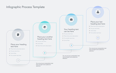 Aufkleber - Simple staircase infographic template with four options. Flat presentation diagram with thin lines and minimalistic icons.