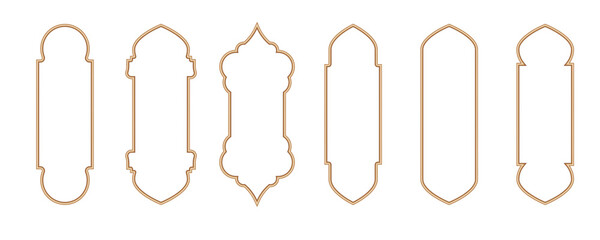Gold islamic window shape. Arabic door frame. Islamic arhitecture elements of window and door.