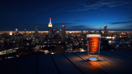 Wall Mural - a Cold Beer with a Spectacular Skyline. Generative Ai