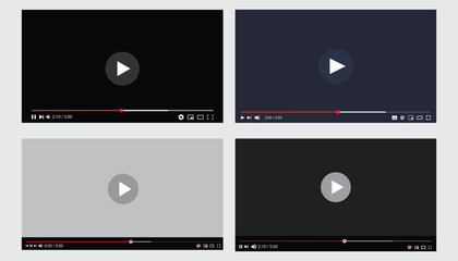 Video player set. Modern screen video player. Video player template for web and mobile apps. Video player design template flat style