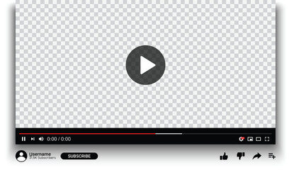 Video player template interface. Video player. Modern video multimedia player. Screen video player. Video player template for web and mobile apps. Vector illustration