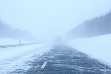 Winter Highway Snowfall Background Fog Poor Visibility