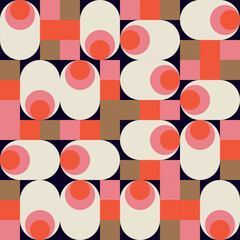 Leinwandbilder -  Modern vector abstract  geometric background with circles, rectangles and squares  in retro scandinavian style. Pastel colored simple shapes graphic pattern. Abstract mosaic artwork.