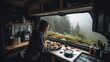 © Robert Kneschke - Vanlife traveler cooking, gazing at nature through her window