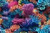 Fototapeta Do akwarium - Ocean underwater landscape with clay coral reefs 3d background design. Generative AI