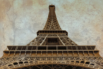 Wall Mural - eiffel tower in paris city - vintage paper effect