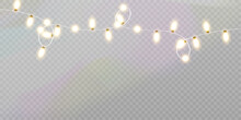 Christmas Lights Isolated On Transparent Background. Golden Christmas Glowing Garlands With Sparks. Vector