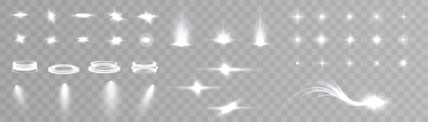 set of light effects. glowing isolated set of bright transparent light effects, glare, explosion, gl