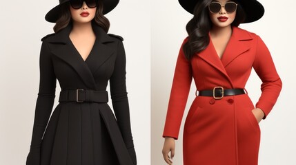 Poster - A woman in a black hat and a woman in a red coat. Generative AI image.