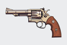 Vintage Retro Western Wild West Hand Gun Revolver Cowboy. Cartoon Logo Emblem Style. Graphic Art. Vector