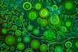 Vibrant depiction of plant cells in various stages of growth. Mesmerizing green hues symbolize vitality, capturing the dynamic nature of meristem study. Generative AI