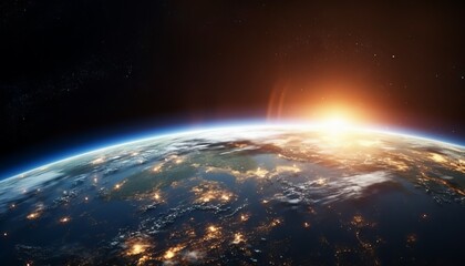 Wall Mural - sunrise above planet earth as seen from space. beautiful golden sunrise over the planet earth. our b