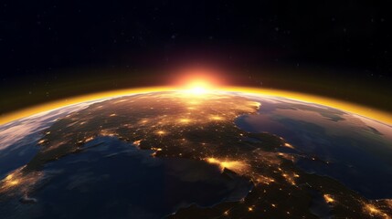 Wall Mural - sunrise above planet earth as seen from space. beautiful golden sunrise over the planet earth. our b