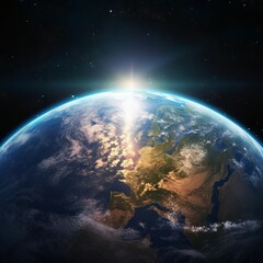Wall Mural - sunrise above planet earth as seen from space. beautiful golden sunrise over the planet earth. our b