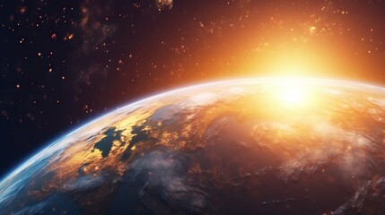 Wall Mural - sunrise above planet earth as seen from space. beautiful golden sunrise over the planet earth. our b