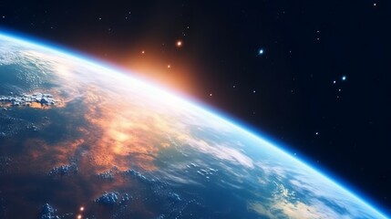 Wall Mural - sunrise above planet earth as seen from space. beautiful golden sunrise over the planet earth. our b