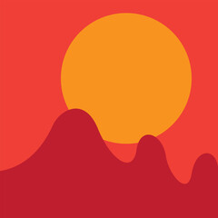 Wall Mural - Sunset over the mountains in the desert. logo. Vector illustration.