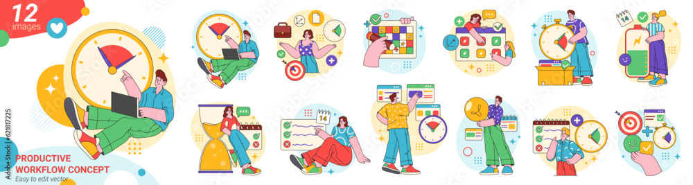 Employees efficiency and workflow productivity. Vector flat flat ...