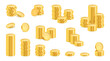 © Sensvector - Gold coins, realistic money currency in stack, gold treasure cash. Vector financial assets, savings and deposits. Benefit in business and fortune savings, concept of capital growth and income