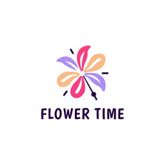  Flower Time icon logo design template. flower and clock combination logo vector illustration