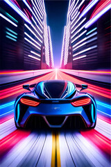 Background with sports car. Neon background with sports car.