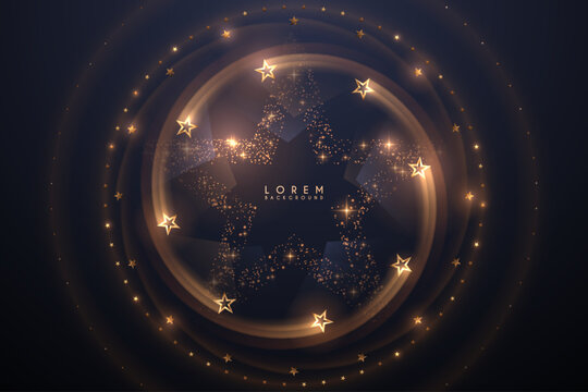 Golden circle stars background with light effect