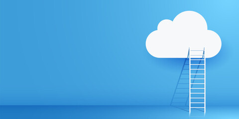 Staircase leading to the cloud. Cloud storage concept.