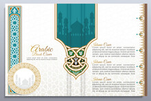 Book Cover Design, Abstract Background With Islamic Ornament, Arabic Geometric Texture. Golden Lined Tiled Motif.