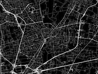 Vector road map of the city of  Monza in the Italy with white roads on a black background.