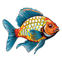 Poster - Tropical Delight: 2D Illustration of a Jewel Cichlid in a Vivid Setting