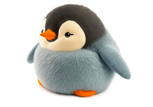 Cute Penguin Stuffed Toy Isolated On White, Illustration Generative AI