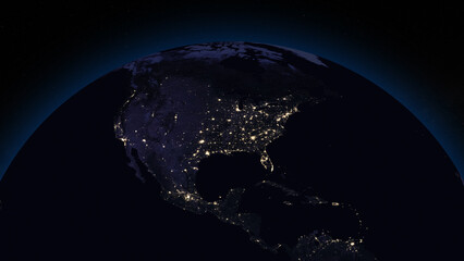 Poster - Planet Earth focused on North America by night. Illuminated cities on dark side of the Earth. Elements of this image furnished by NASA