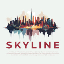 New York City Skyline Colorful Vivid Splashes Illustration. Vector Illustration