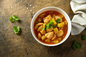 Canvas Print - Chicken ragout with pineapple and spices	
