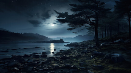 Wall Mural - Mystical Moonlight. Capturing the Enchanting Glow of the Moon. Generative Ai