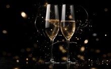 Two Champagne Glasses On A Blurred Gold Background