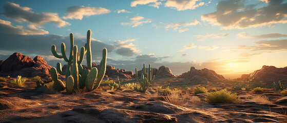 Sticker - Cactus in the desert at sunrise