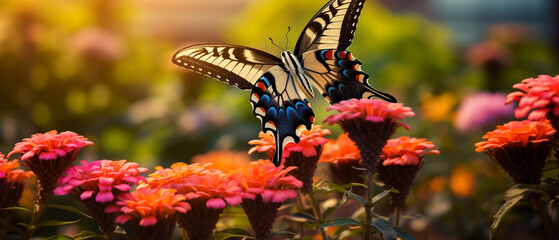 Sticker - Beautiful buterfly in the flower garden