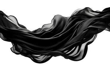 Wall Mural - Black fabric flying in the wind on white background Generative ai