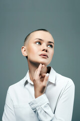 Wall Mural - pretty young woman with short haircut